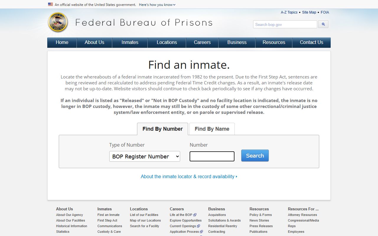 Federal BOP inmate locator for Jackson County custody fallback