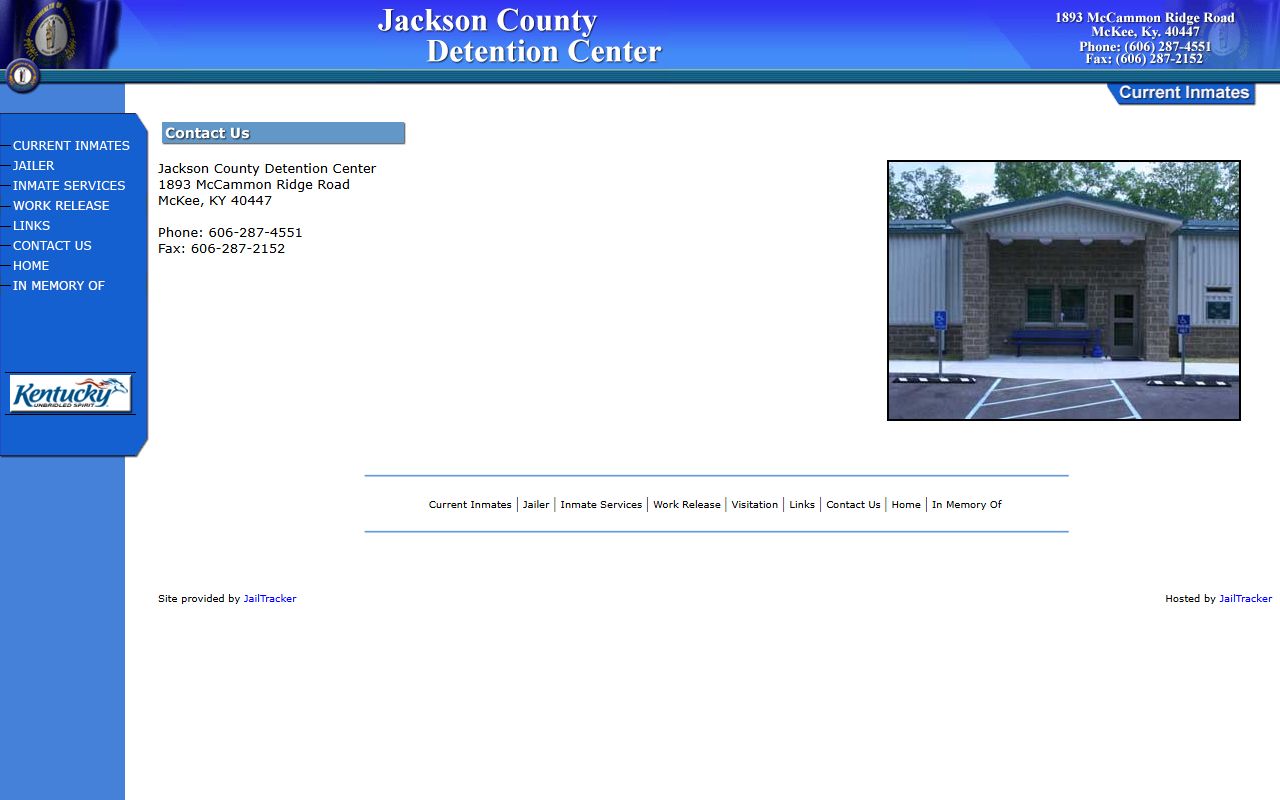 Jackson County Detention Center address and phone contact page