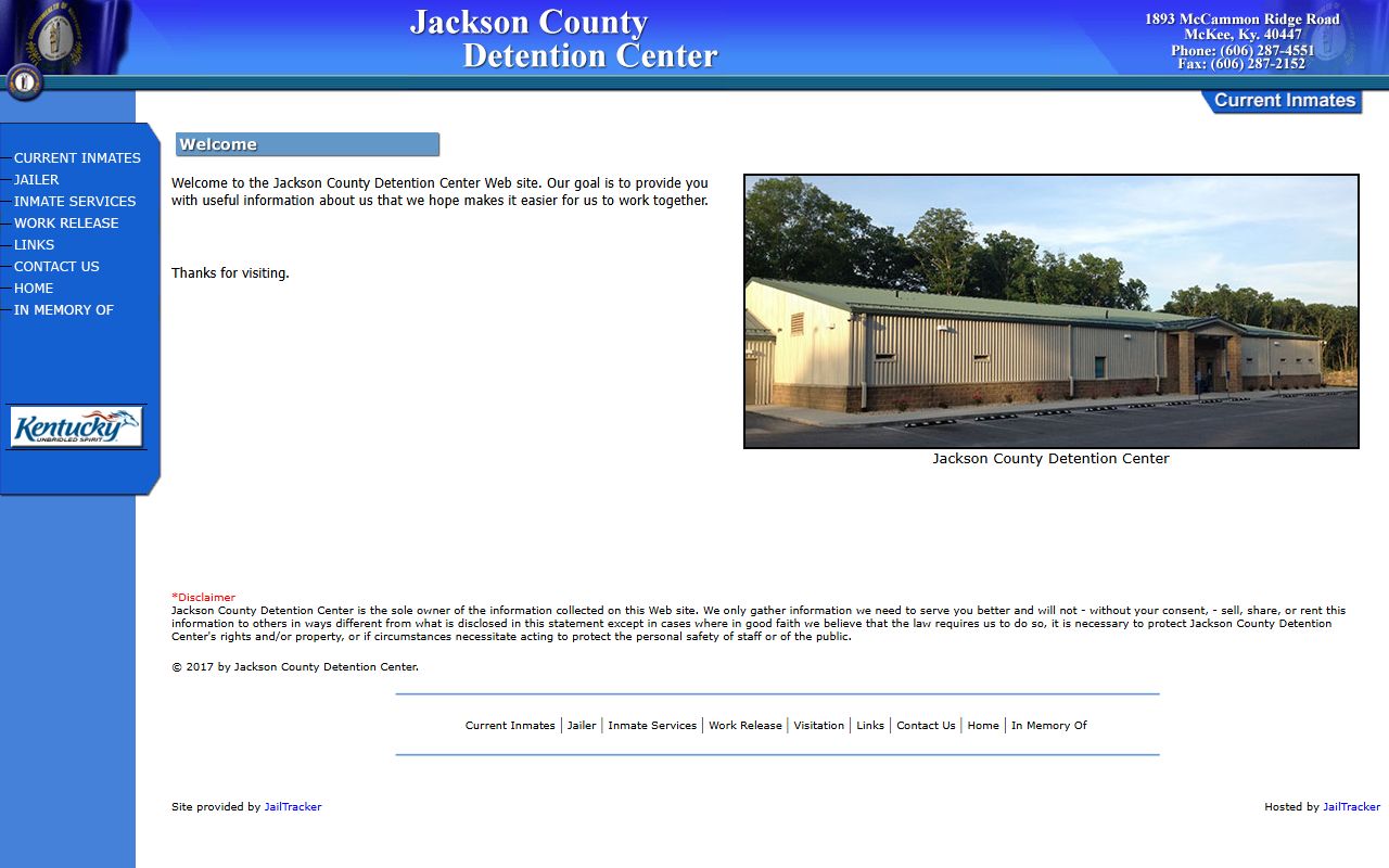 Jackson County Detention Center inmate lookup facility home page