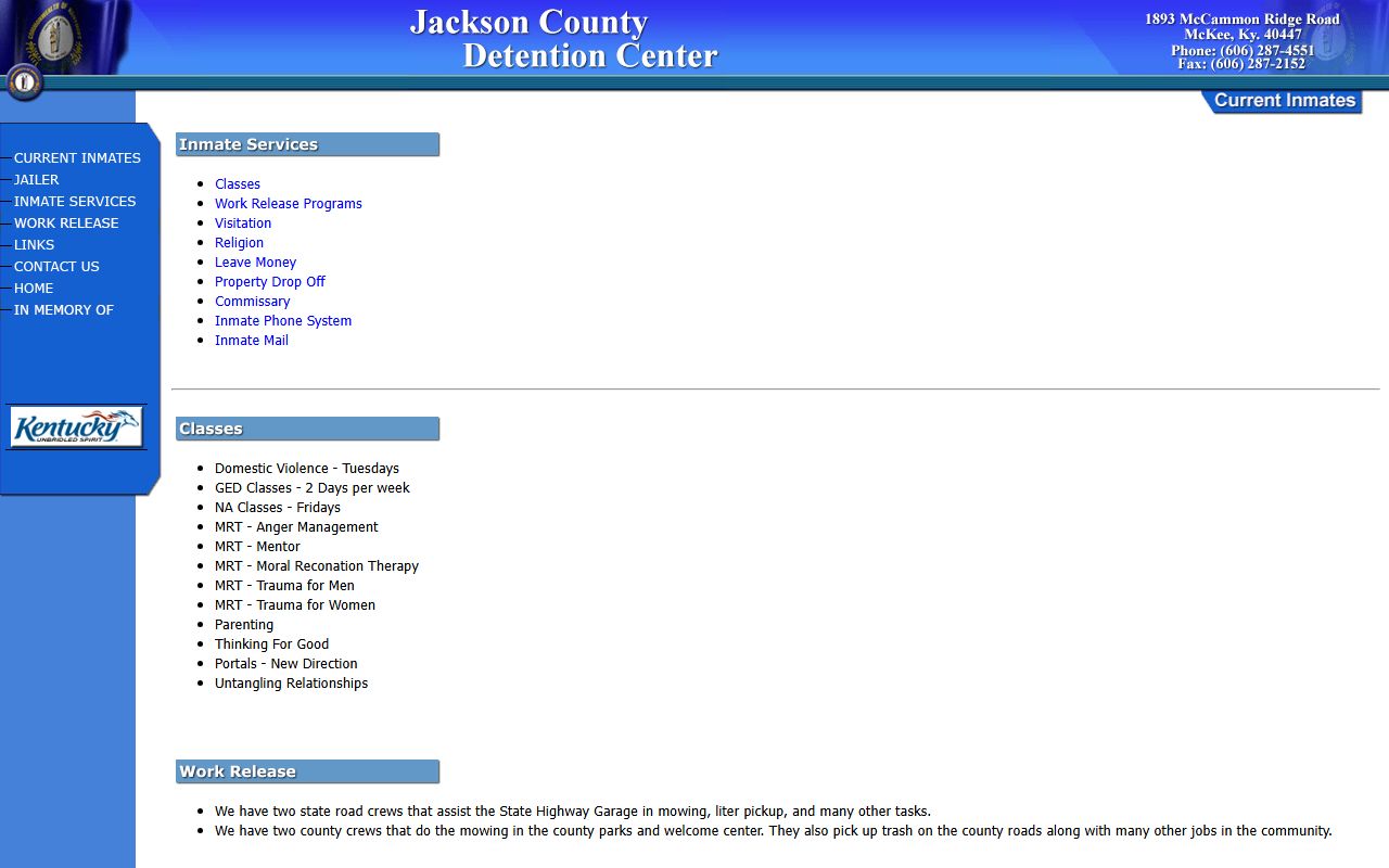 Jackson County Detention Center inmate services for visitation mail money and phone