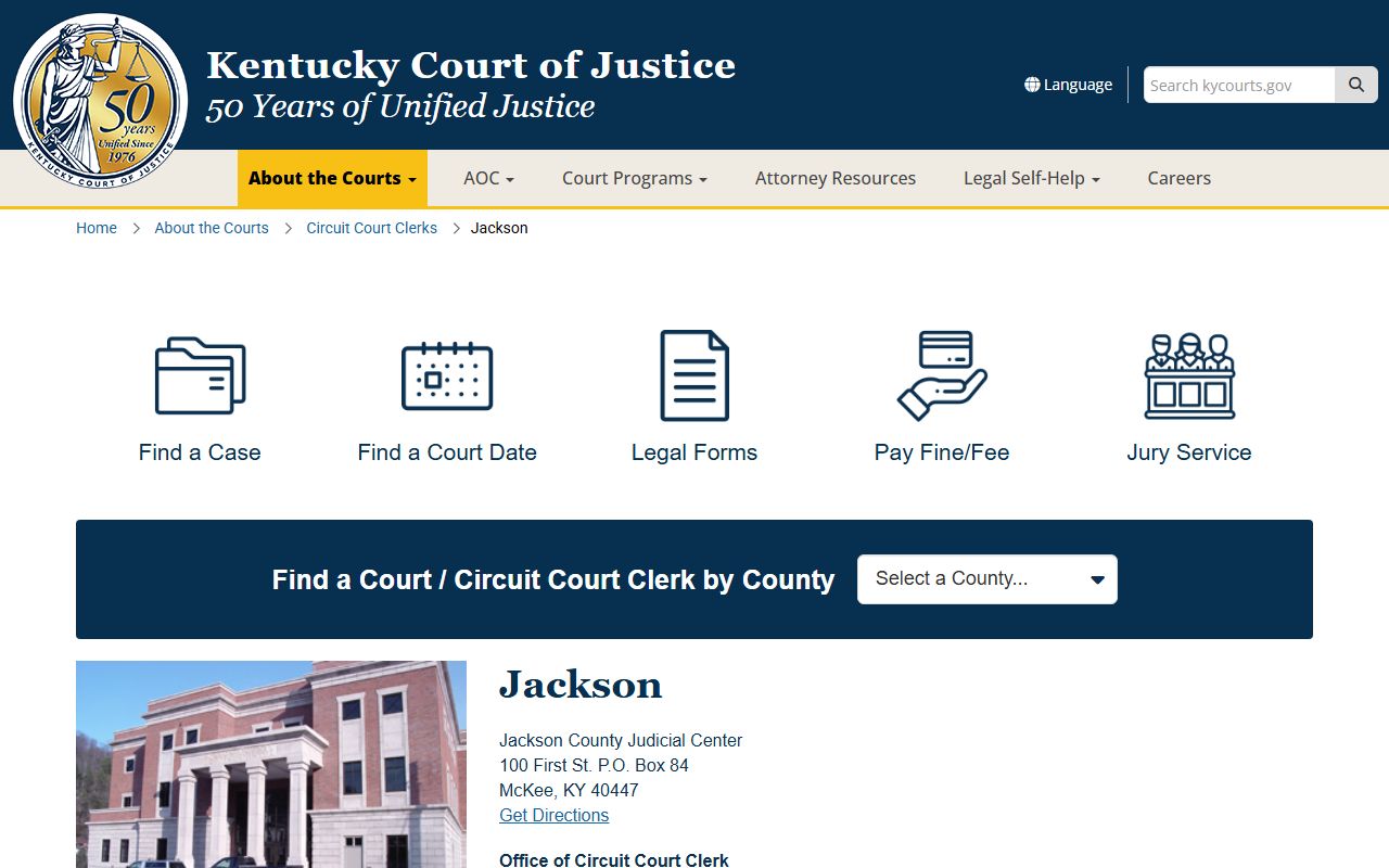 Jackson County Judicial Center contact for court records after arrest